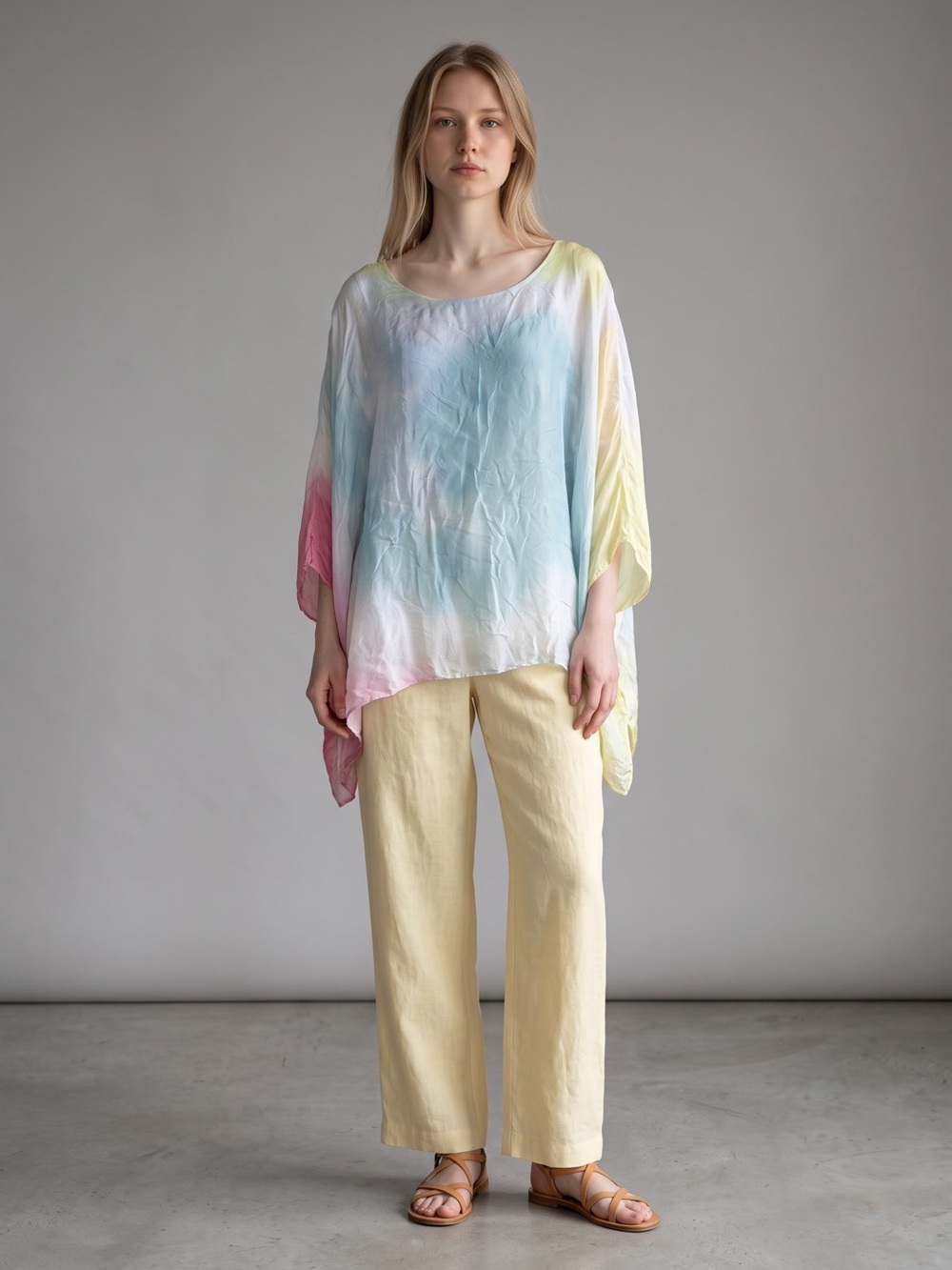 Belle France Lightweight Pastel Tie-Dye Poncho Top